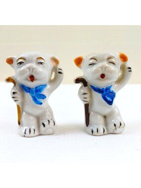 Vintage Anthropomorphic Dog Salt & Pepper Shakers Japan 2" Hand-Painted